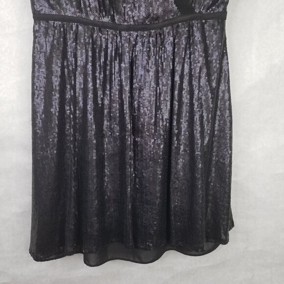 Banana Republic BR Sequined Sheath Dress 6 Matte Black Crossover Surplice Mini - Picture 3 of 14